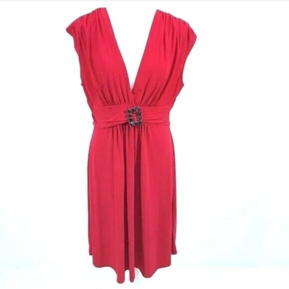 Bisou Bisou Michele Bohbot red plunge v-neck neckline cap sleeve - size 4 - Picture 1 of 7